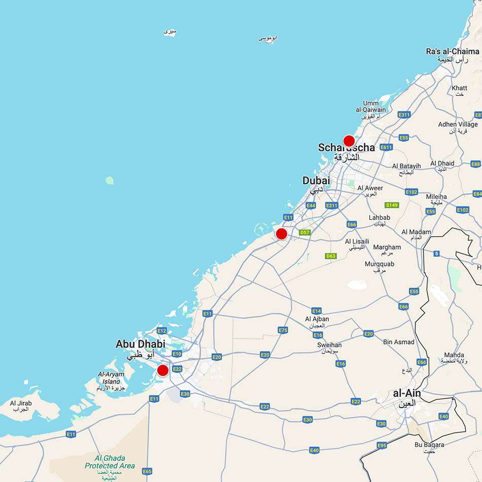 Map of Stork locations in the United Arab Emirates